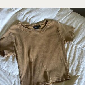 Women’s Tan Ribbed Forever 21 Cropped T-Shirt